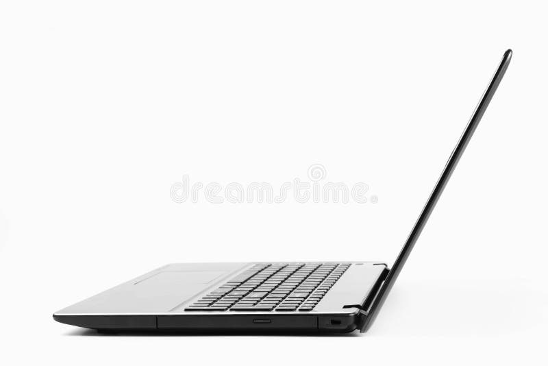 The Side of the Black Laptop Isolated on White Background Stock Photo
