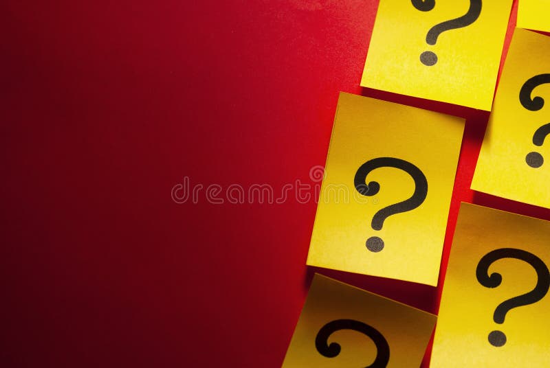 Side border of yellow cards with question marks royalty free stock images