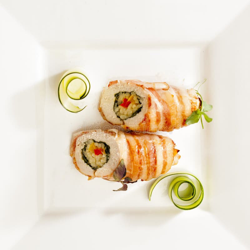 Side Dish with Chicken Roll Stock Image - Image of asparagus, square