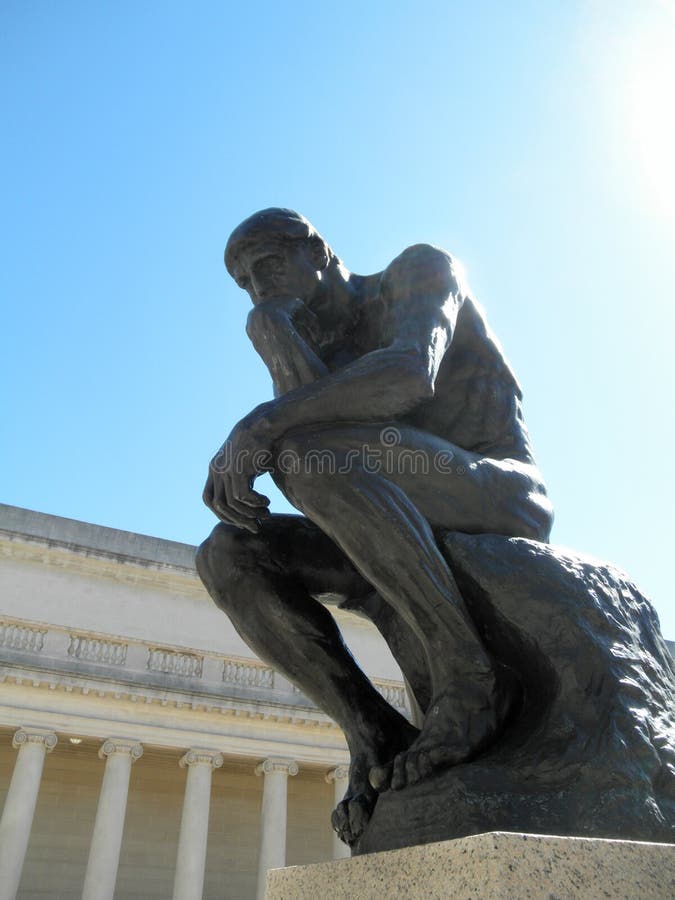 Side front profile of the masterpiece the Thinker by Rodin