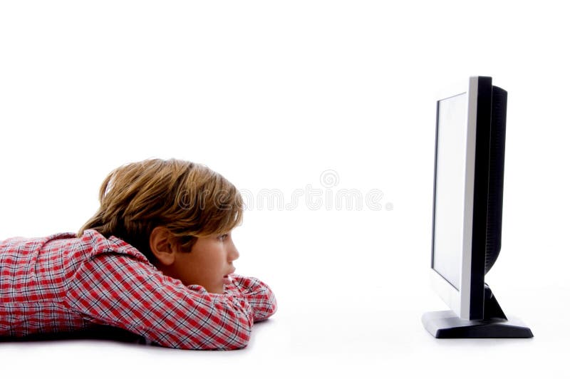 Side pose of boy watching tv