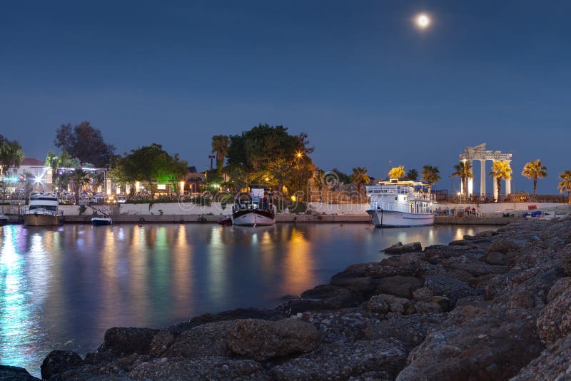 Side,Turkey Ancient Mediterranean Coast City Harbor in the Evening 28