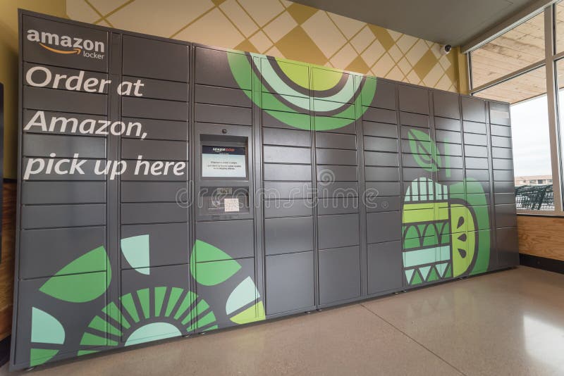 Side View of Amazon Locker Selfservice Parcel Delivery, Pickup