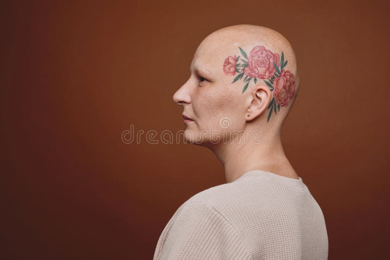 Side View of Bald Woman with Head Tattoo Stock Photo - Image of health,  brown: 191684612