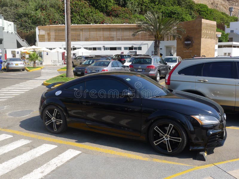 Side view of a black color Audi TT RS coupe in Lima royalty free stock photography