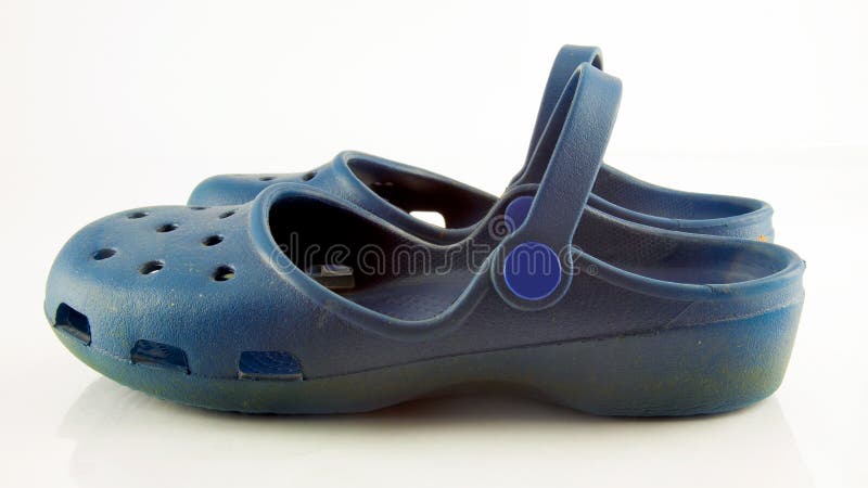 Side view of blue plastic shoes