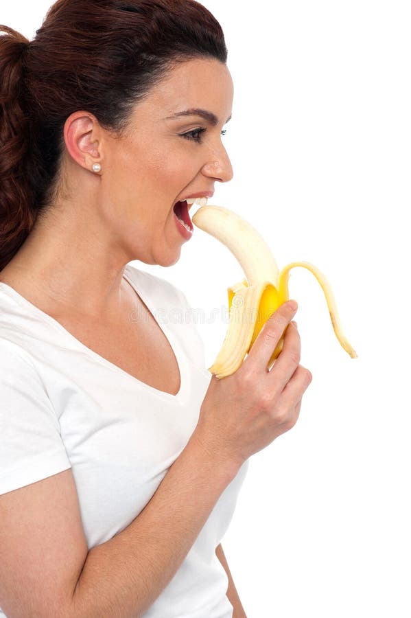 Side View of Women Eating Banana Stock Image Image of mouth