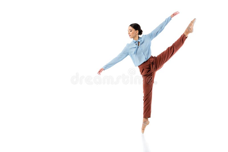 Side view of classical dancer exercising