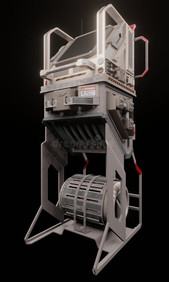 Side View Computer Industry Research Technology in dunkler Szene. Side View Computer Industry Research Technology 3D Rendering Science Fiction Hintergrund