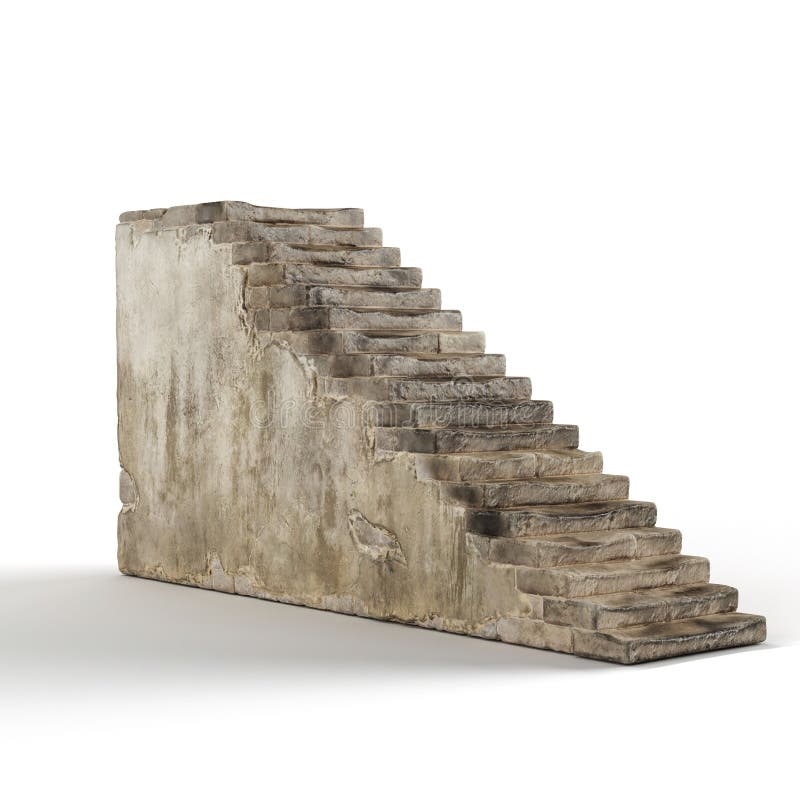 Side view of a 3D rendered, aged, white stone staircase royalty free illustration