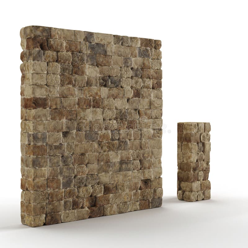 Side view of a 3D rendered brick wall with a smaller wall next to it royalty free illustration