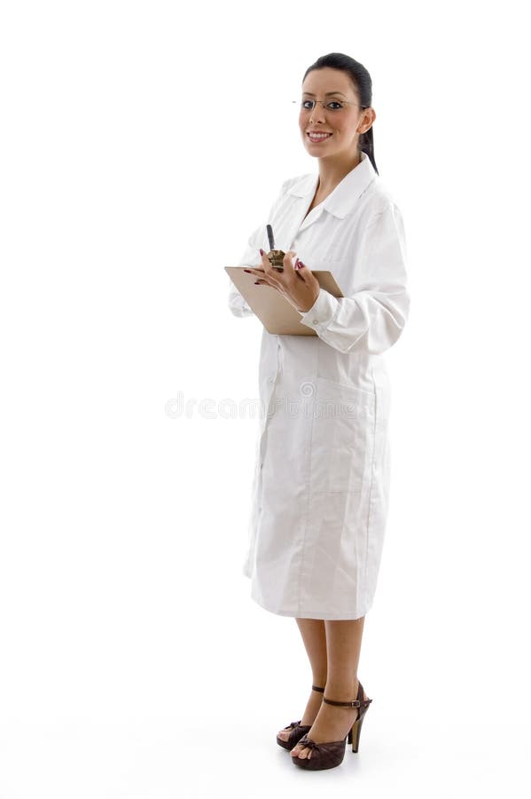 Side view of doctor with writing pad