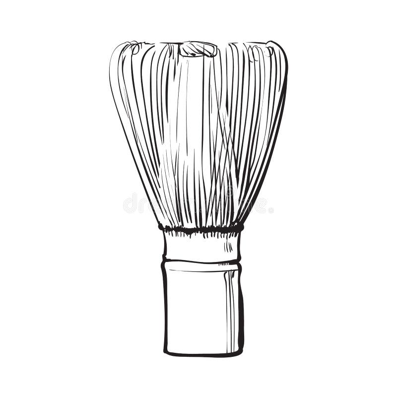 Side view drawing of wooden whisk for matcha tea preparation