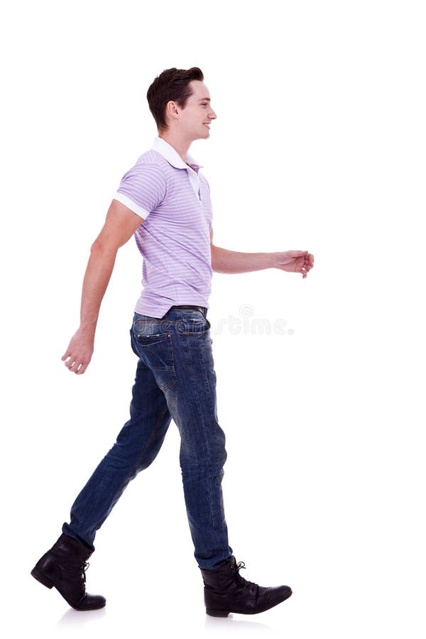 Side view of a fashion man walking forward