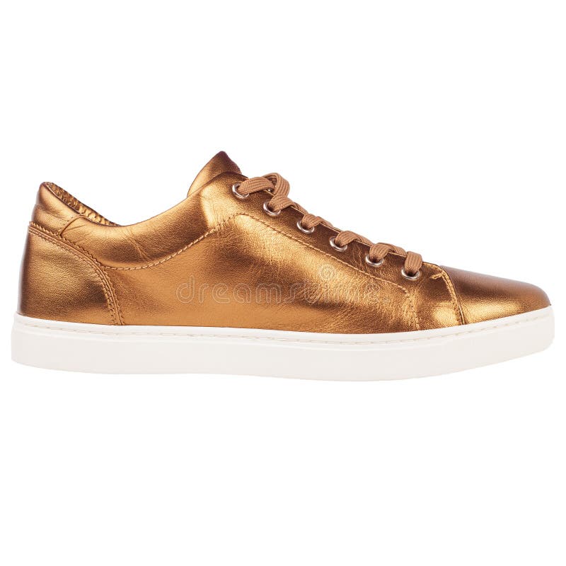 Side View of Golden Shiny Sneakers Isolated on White Background Stock ...