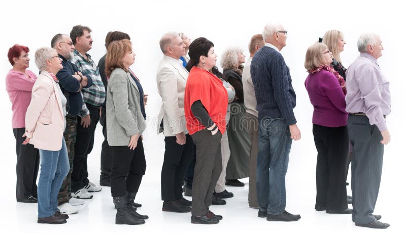 Side view of a group of people isolated over a white royalty free stock photo