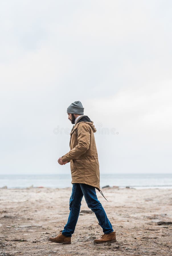 Side View of Handsome Lonely Man Stock Image - Image of bearded ...