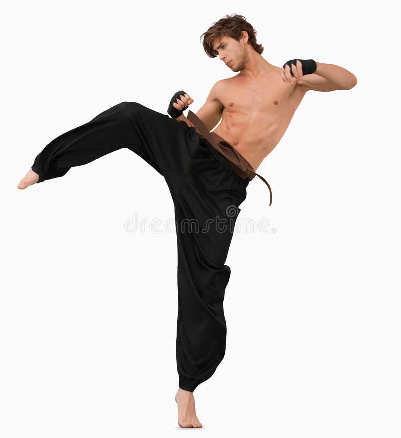 Side View Of Kicking Martial Arts Fighter Stock Image Image 25336387
