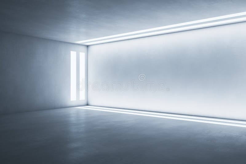 Side View on Light Wall Framed by Led Lights in Modern Empty Room with ...