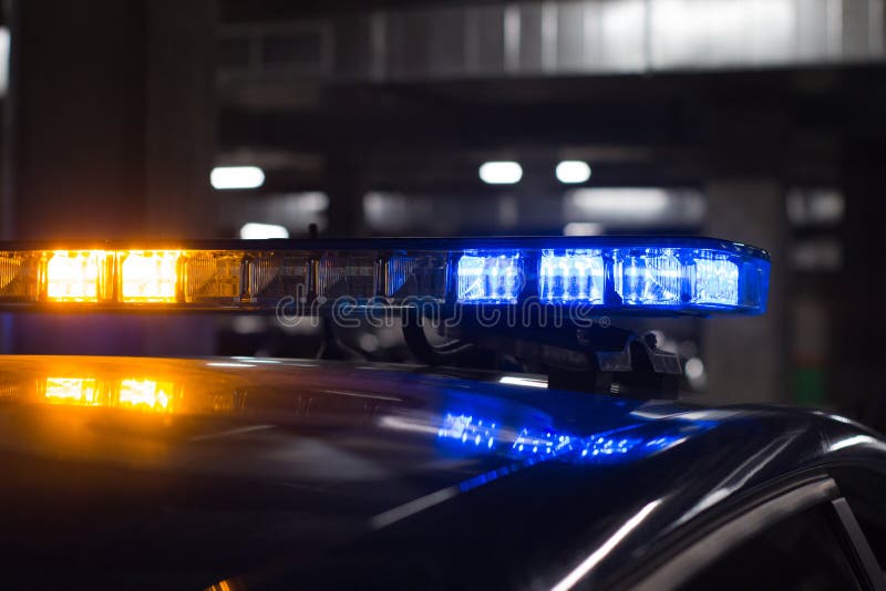 Side View of the Lights of a Police Car in Blue. Stock Image Image of