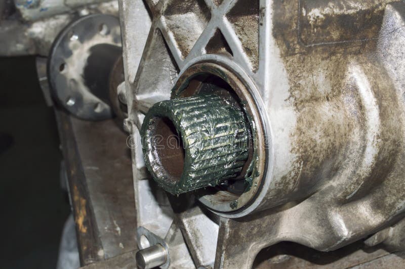Side view of the spline connection of the transfer case of the car royalty free stock photo
