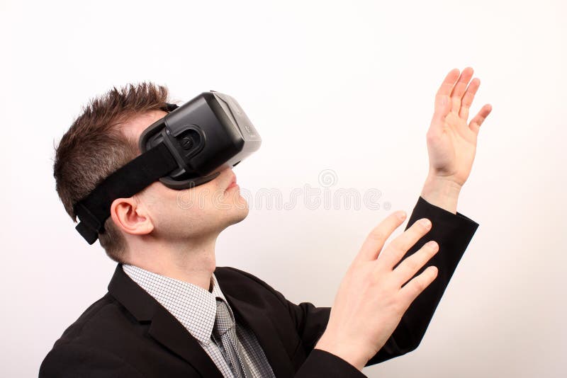 Side View Of A Man Wearing A VR Virtual Reality Oculus 