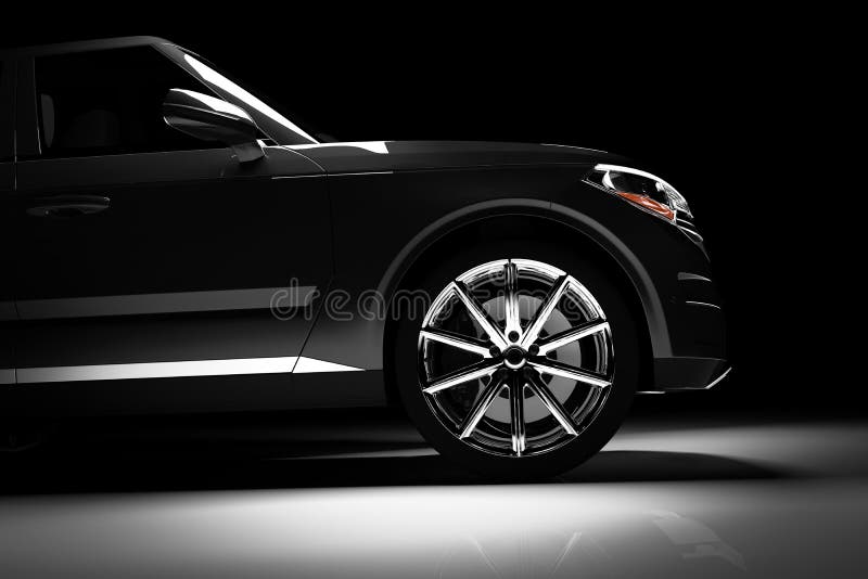 Side view of modern black SUV car in a spotlight royalty free illustration Side view of modern black SUV car in a spotlight royalty free illustration