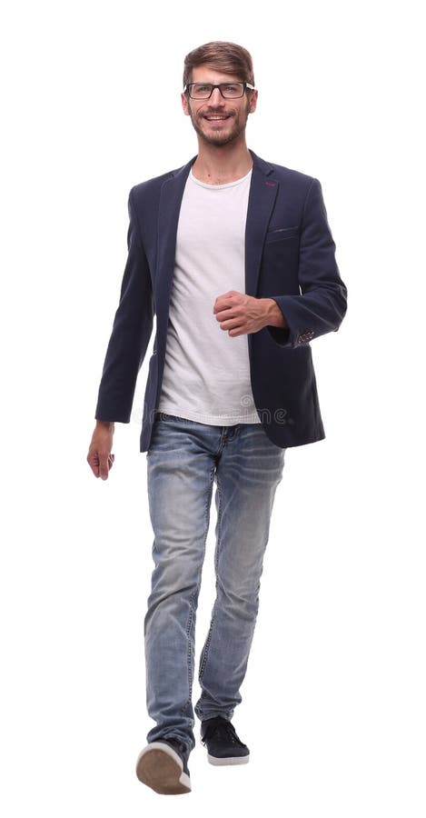 Side view. modern business man stepping forward stock image