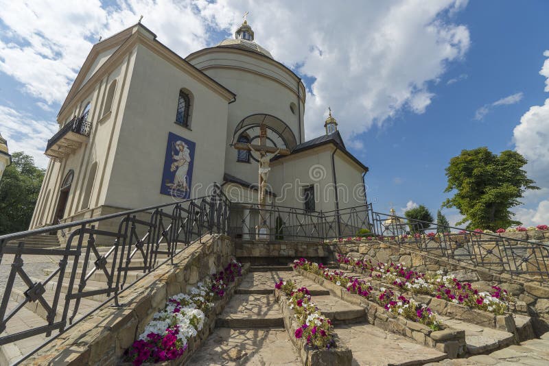 Side view of Old Church. Monument of architecture of 19 centuries. West Ukraine. Goshev.