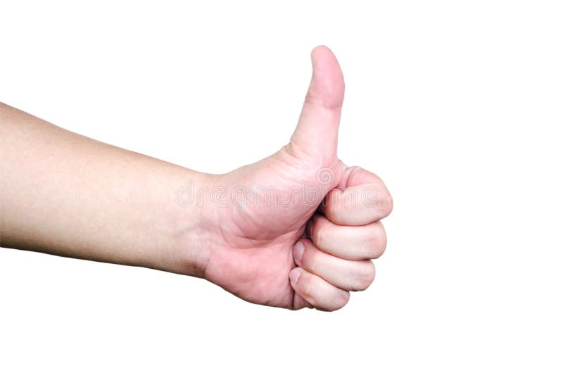 Side view of a person's hand making the thumbs up sign stock photos
