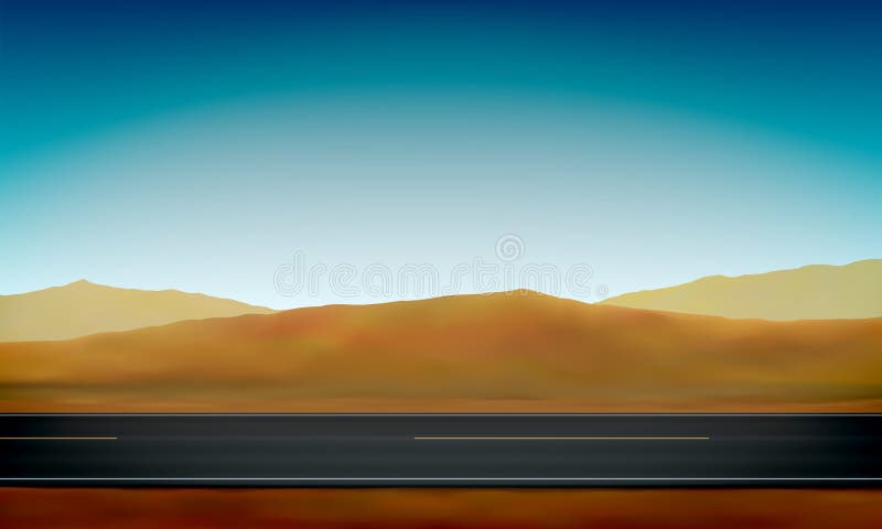 Side View of a Road, Roadside, Desert with Sand Dunes and Clear Blue Sky  Background, Vector Stock Vector - Illustration of line, travel: 134707671