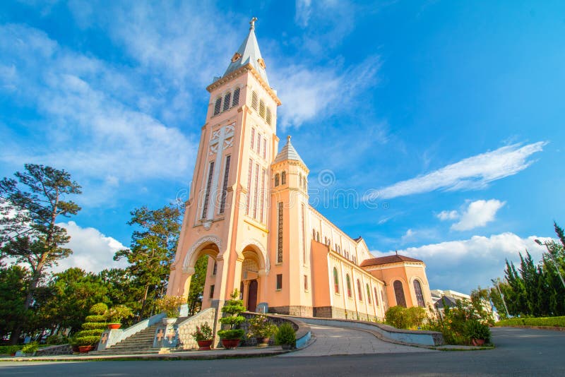 Side view of Rooster Church, St Nicolas de Bari Church in Dalat city, Vietnam