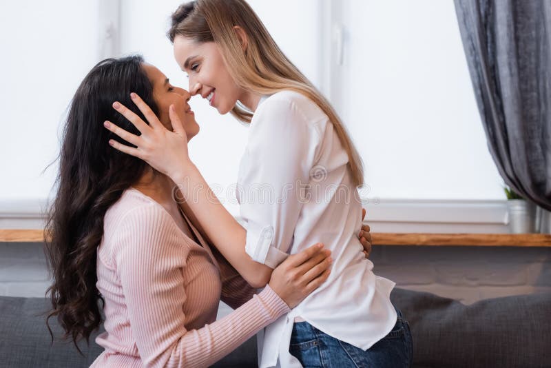 Happy Lesbian Couple White Bras Embracing Bedroom Stock Photo by  ©AndrewLozovyi 464582712