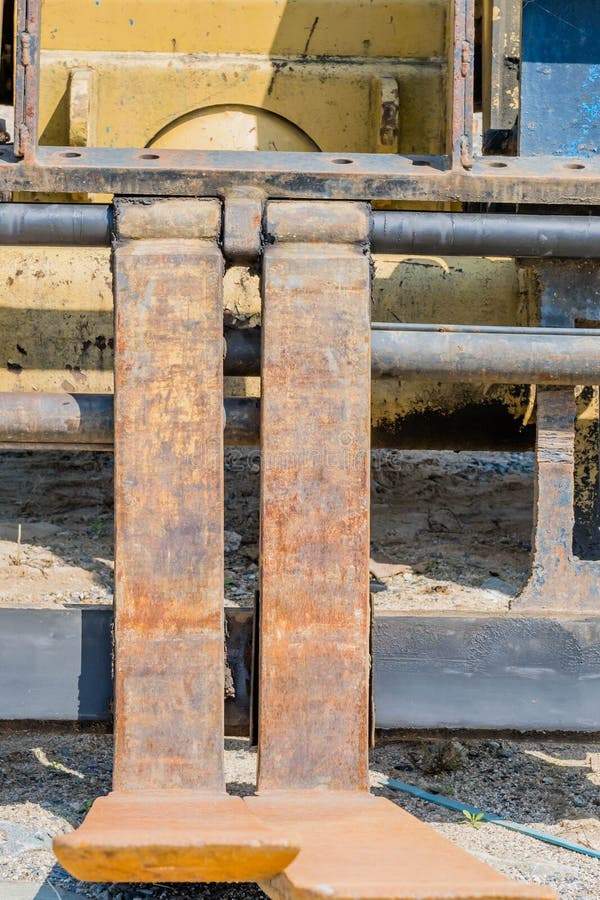 Side View of Steel Forks of Industrial Forklift Stock Image - Image of