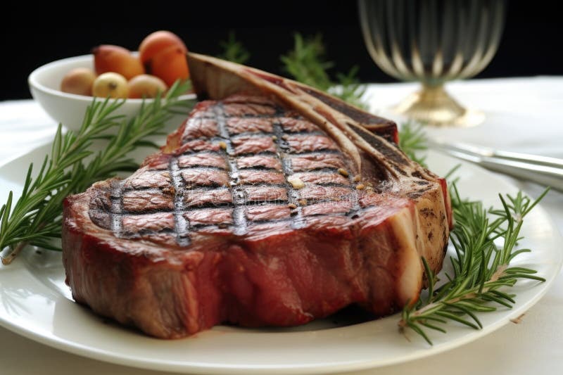 Side View of Tbone Steak with Grill Marks Resting on a Plate Stock Image Image of generated