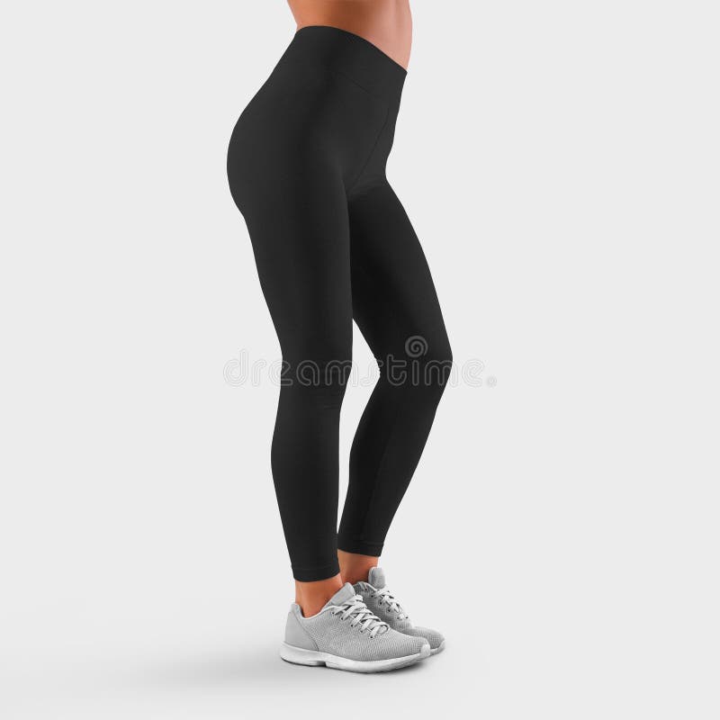 Side view template of fitness leggings for a sports girl with a bent leg, for presentation of design and advertising in an online