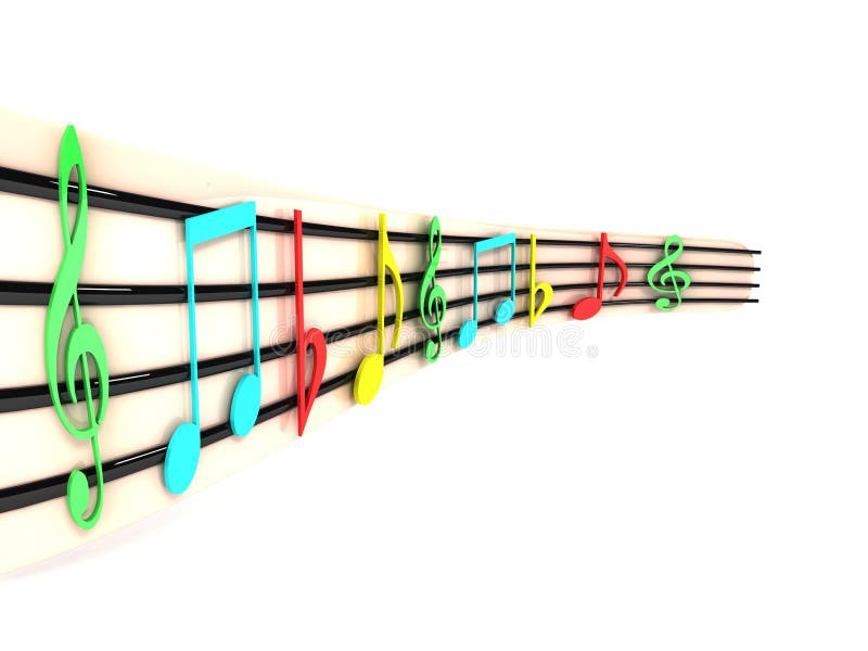 Side view of three dimensional musical notes