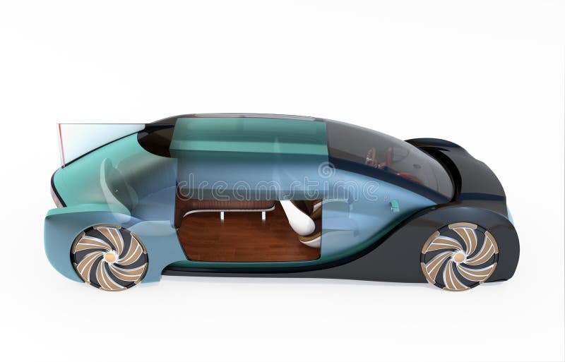 Side view of transparent self driving electric car isolated on white background stock photo Side view of transparent self driving electric car isolated on white background stock photo