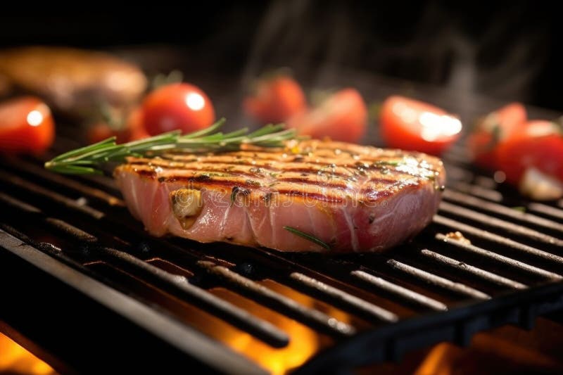 Side View of Tuna Steak on a Grill Griddle Stock Image Image of