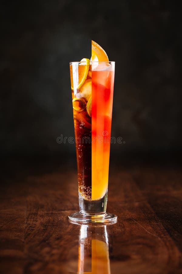 Side View on Two Types of Cocktails in Highball Glass Stock Image