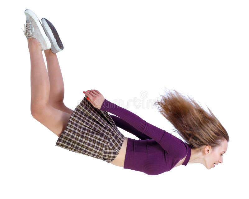 Side view of woman in zero gravity or a fall royalty free stock photo