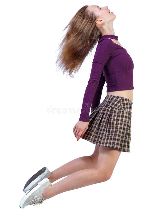 Side view of woman in zero gravity or a fall royalty free stock photos