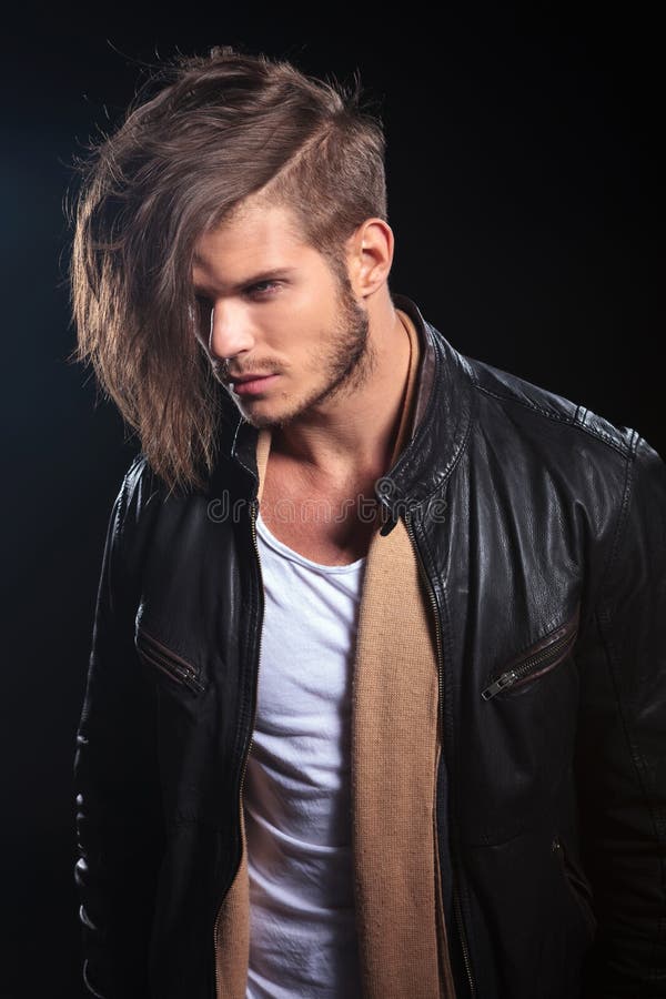 Side View of a Young Fashion Man in Leather Clothes Stock Image - Image ...