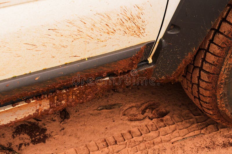 Side of a White Car with Splashed Mud Stock Image Image of sport