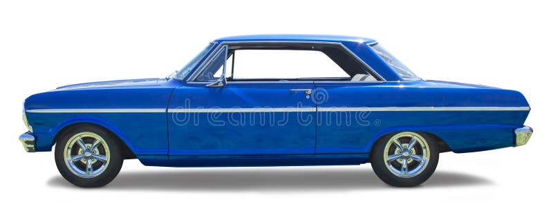Photo of an isolated blue 1960s muscle car. Photo of an isolated blue 1960s muscle car.