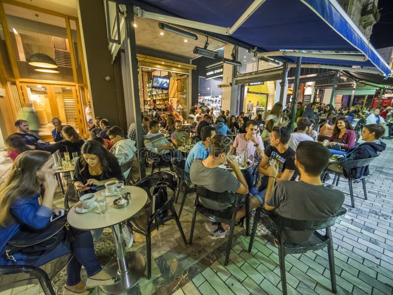 Sidewalk cafe at night