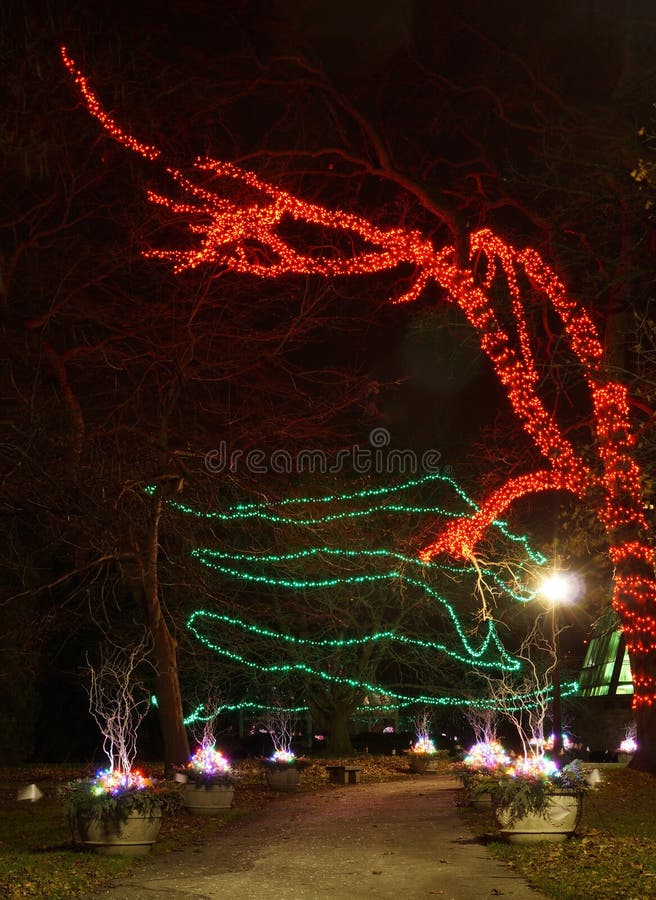Sidewalk is Lined with Christmas Lights Stock Image Image of colored