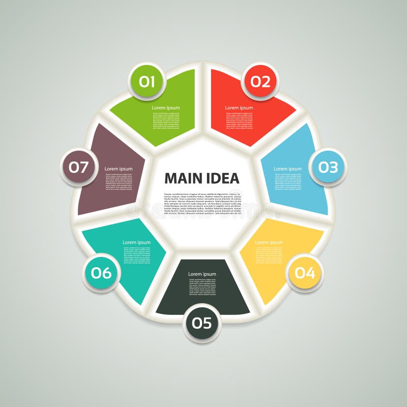 Siedmiokąt infographic Sporządza mapę, diagram z 7 krokami, opcje, części, procesy spokojnie redaguje projekt elementów wektora