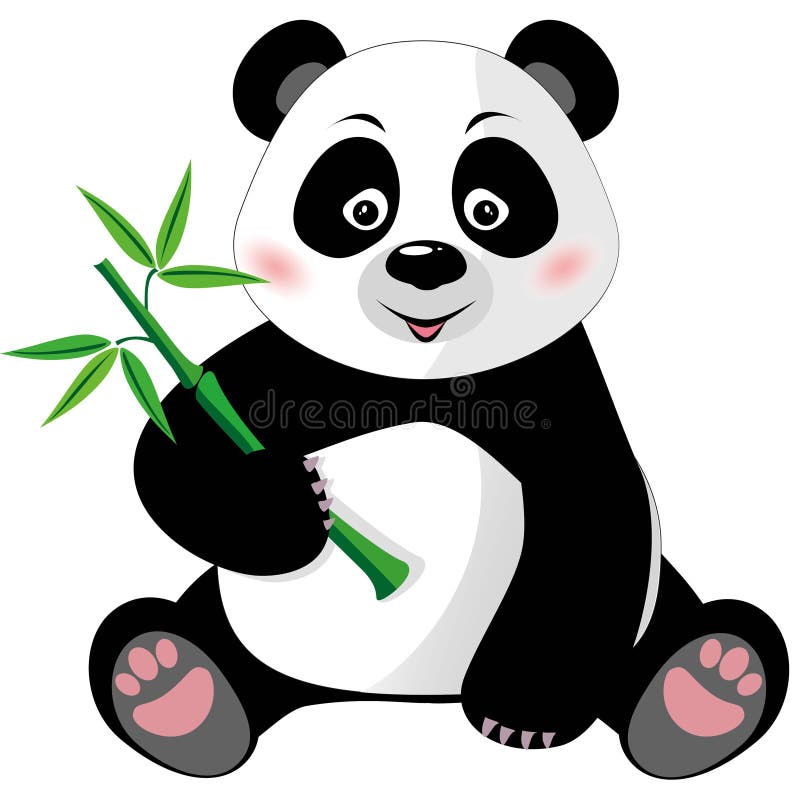 Siedząca śliczna panda z bambusem na biel