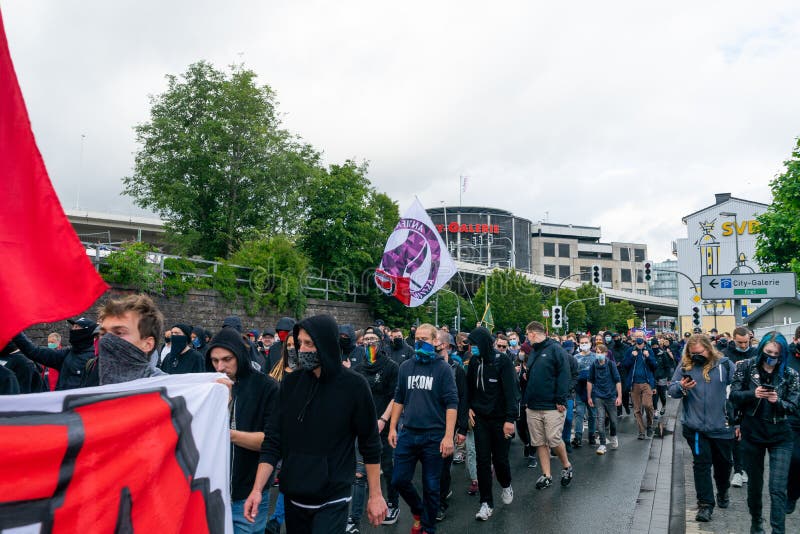 Young students protest against the right politic and the radicalism party `Der 3. Weg` royalty free stock photo Young students protest against the right politic and the radicalism party `Der 3. Weg` royalty free stock photo